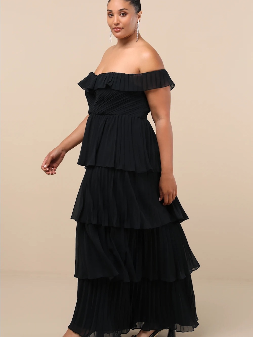 Always Remarkable Black Pleated Off-the-Shoulder Maxi Dress: Size 1X